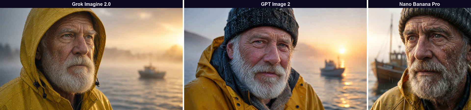 Сравнение нейросетей: фотореалистичный портрет — Grok Imagine 2.0, GPT Image 2, Nano Banana Pro