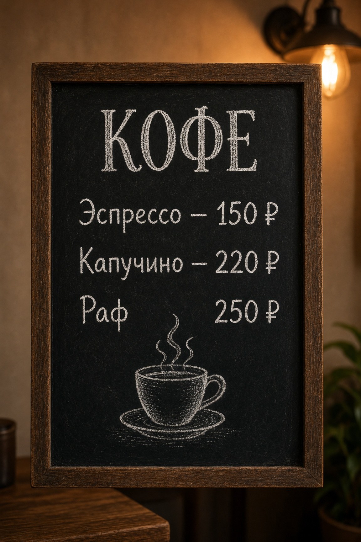 Grok Imagine 2.0: меню кофейни мелом с ценами в рублях