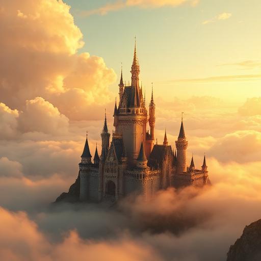 AI-изображение: величественный фэнтезийный замок парящий среди облаков